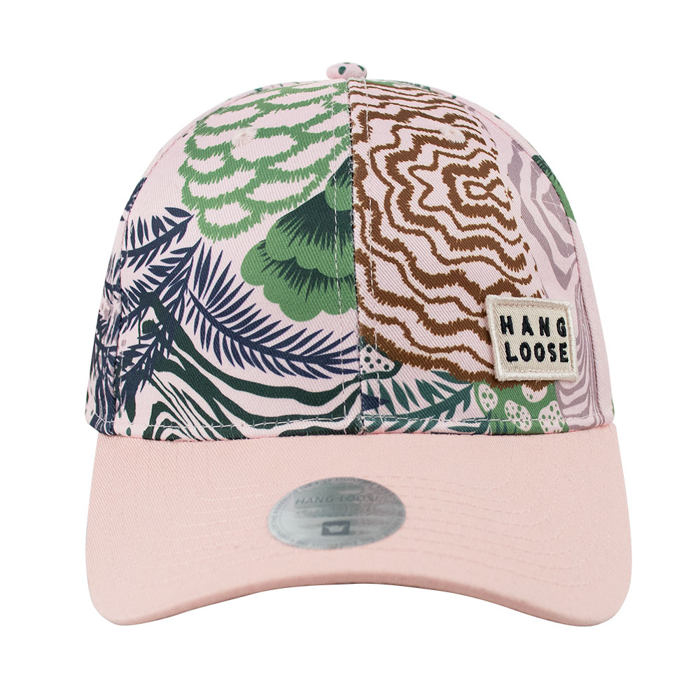 Gorro snapback visera curva hang loose rosado floral stamp