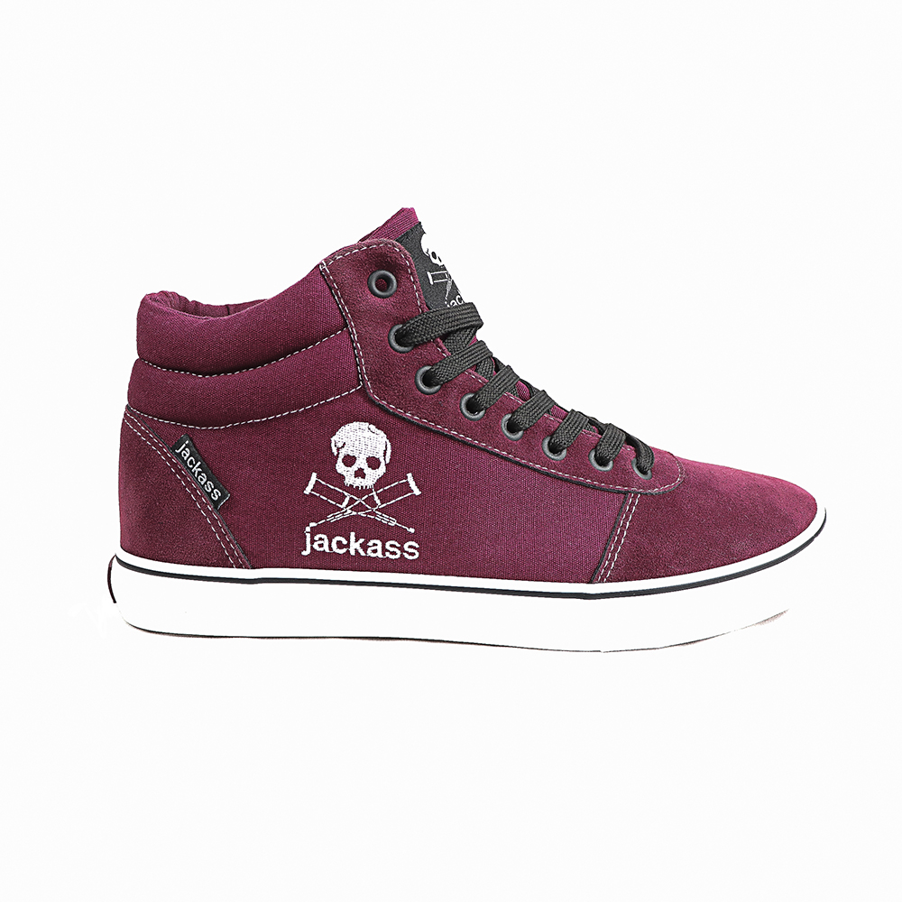 Zapatillas Unisex Jackass Crazy Action Caña Alta Vulcanizadas Burdeo-Blanco