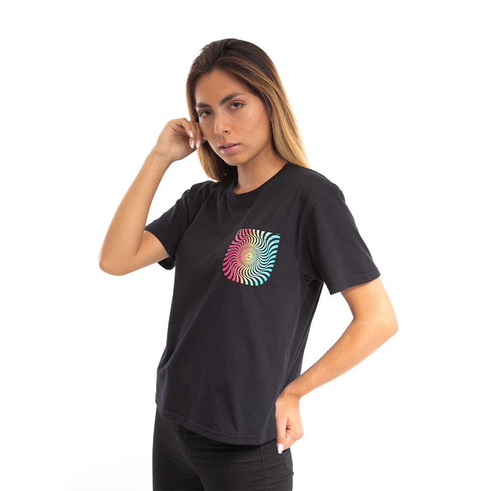 Polera manga corta mujer spitfire trippy swirl con bolsillo negro
