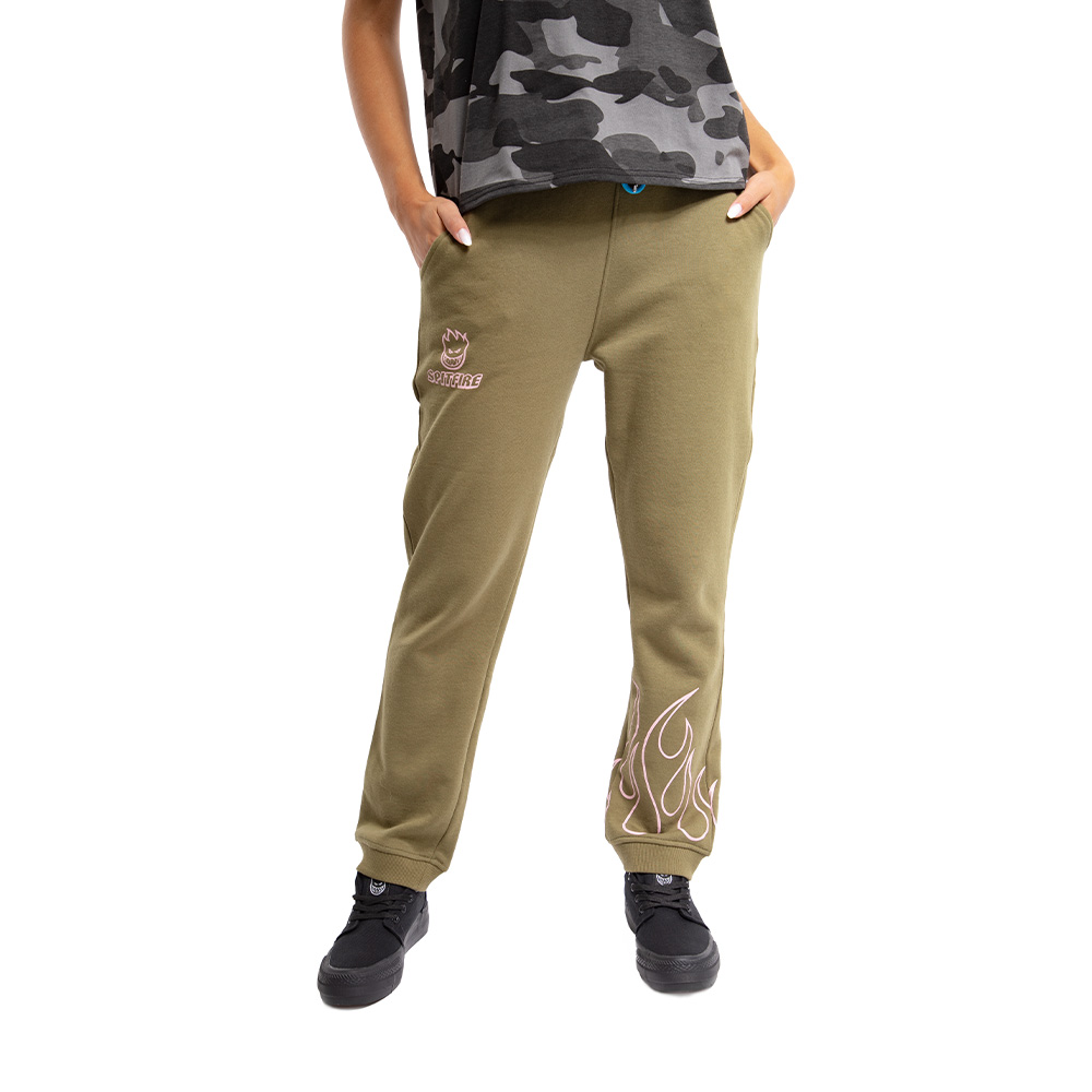 Jogger mujer spitfire 360 con llamas verde