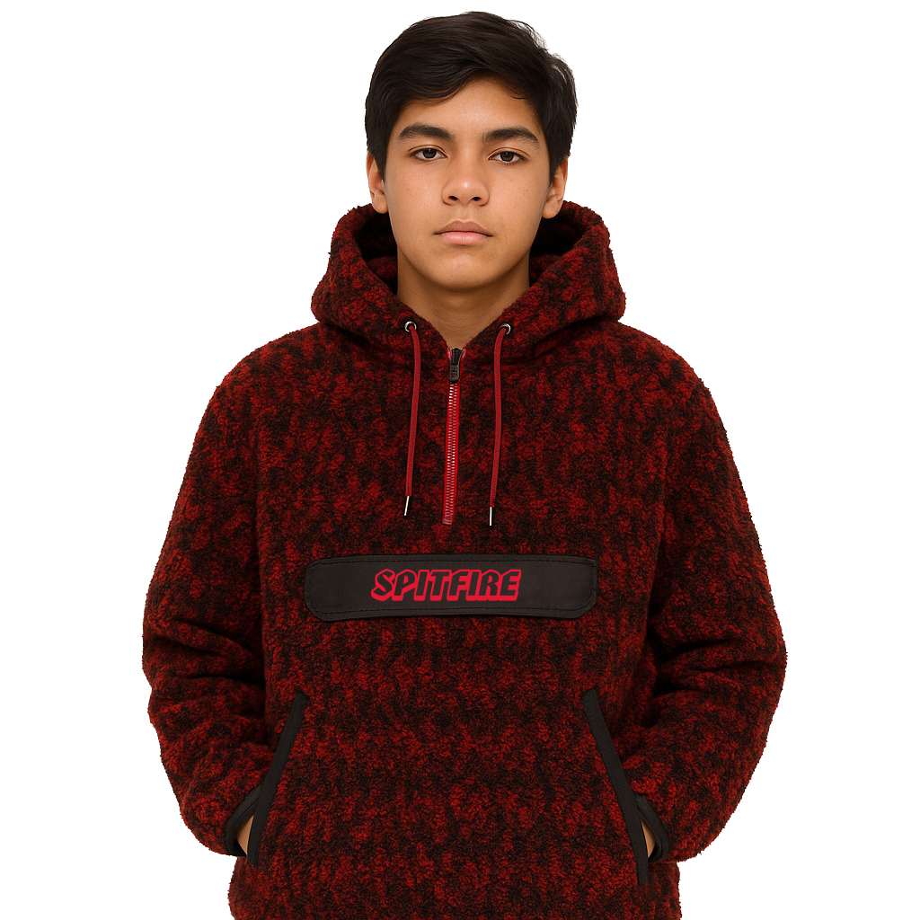 Polerón Sherpa Con Capucha Niño Spitfire 360° Half Zipper Burdeo Negro