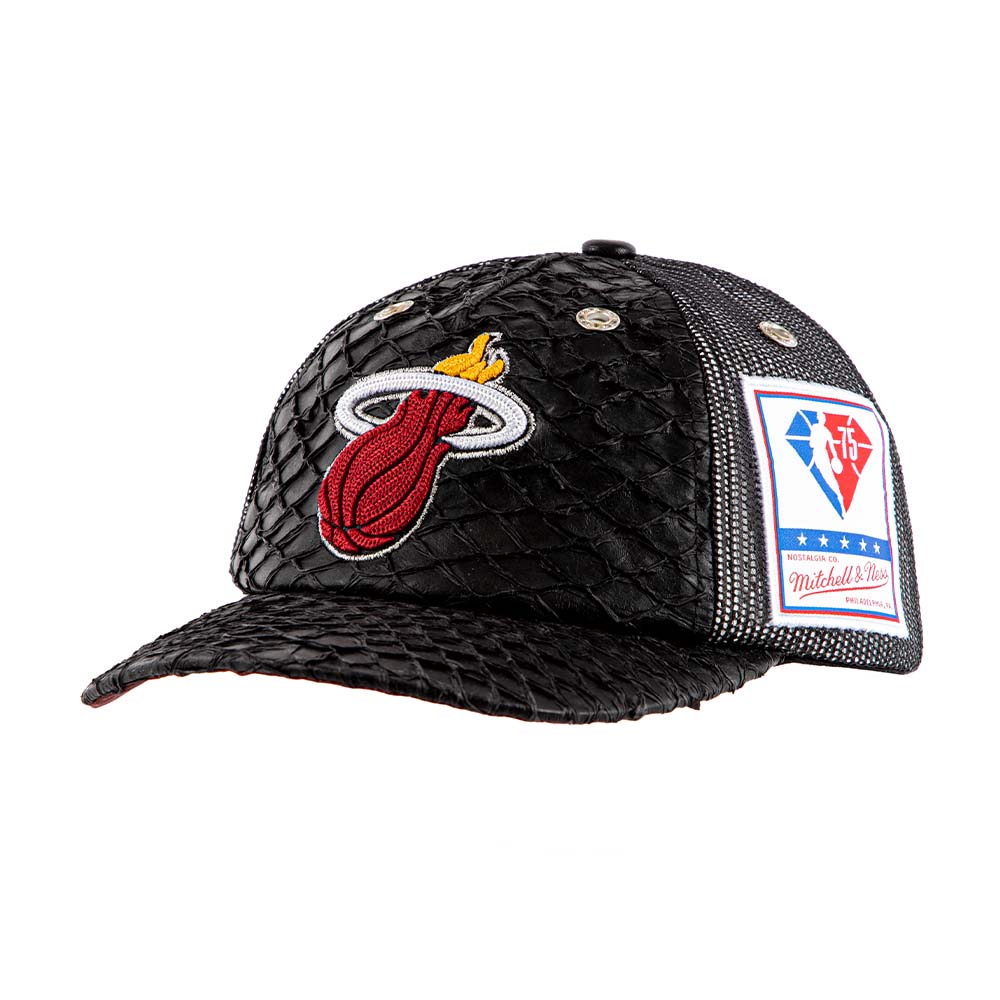 Gorro Jockey Mitchell and Ness Miami Heat Snapback Platinum Lux Trucker Negro