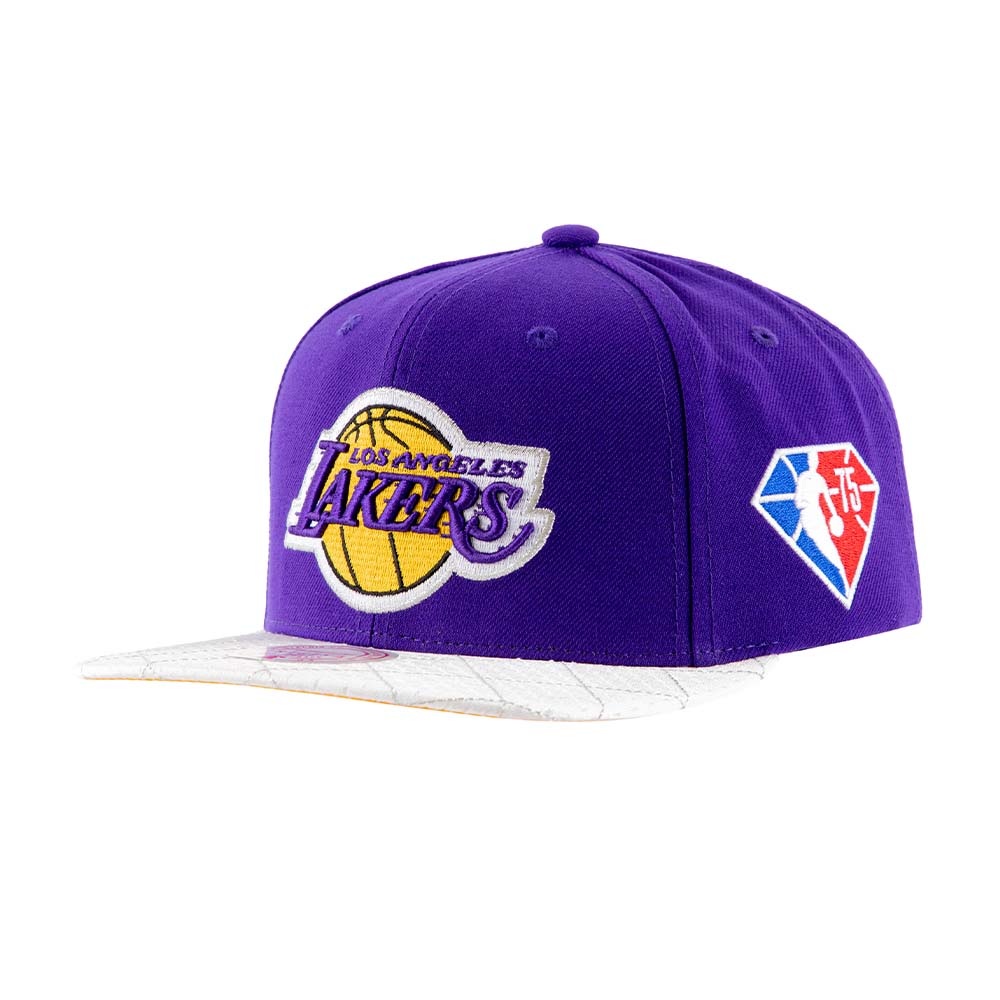 Gorro Jockey Mitchell and Ness Los Angeles Lakers Snapback Original Morado Blanco