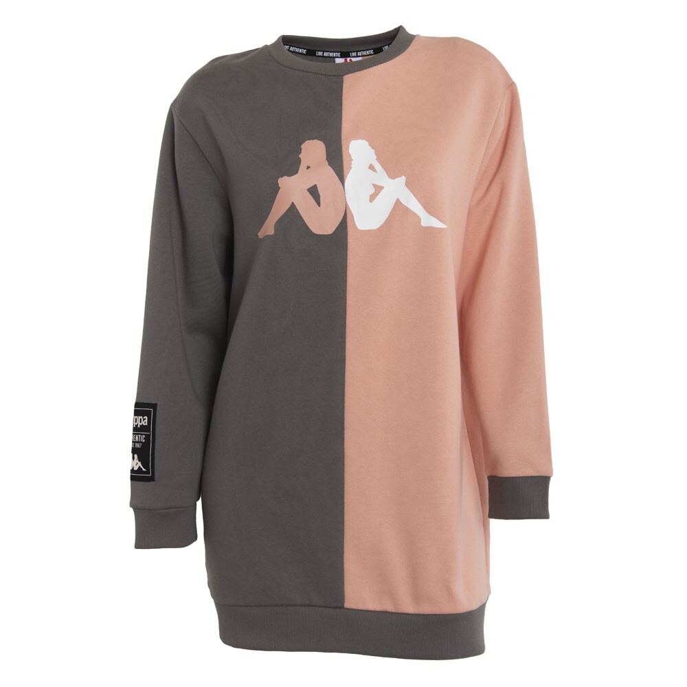 Poleron De Mujer Kappa Oversize Split Gris Naranjo