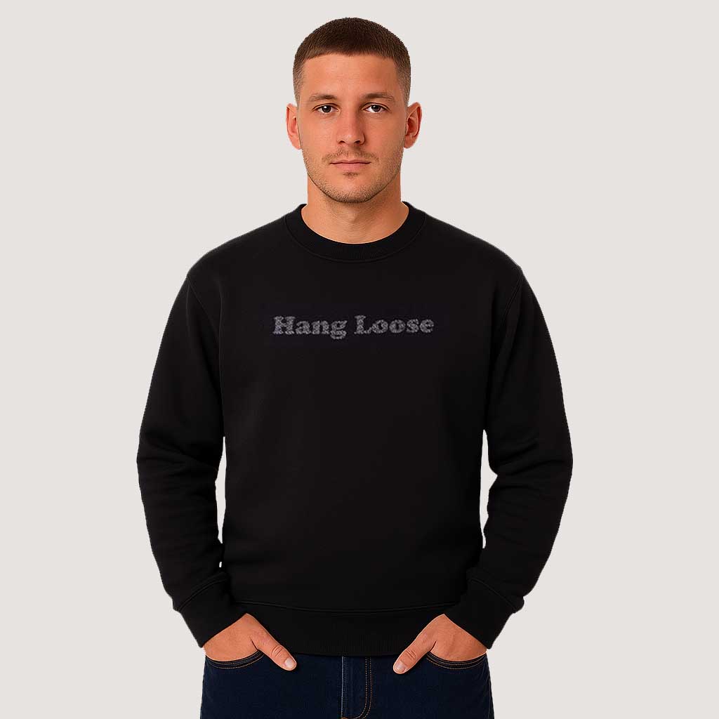 Poleron Hombre Crew Neck Salty Negro Hang Loose