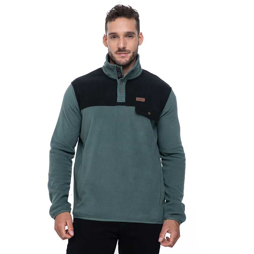 Polerón Polar Microfleece Hombre Half Buttons Hi-Tec Verde