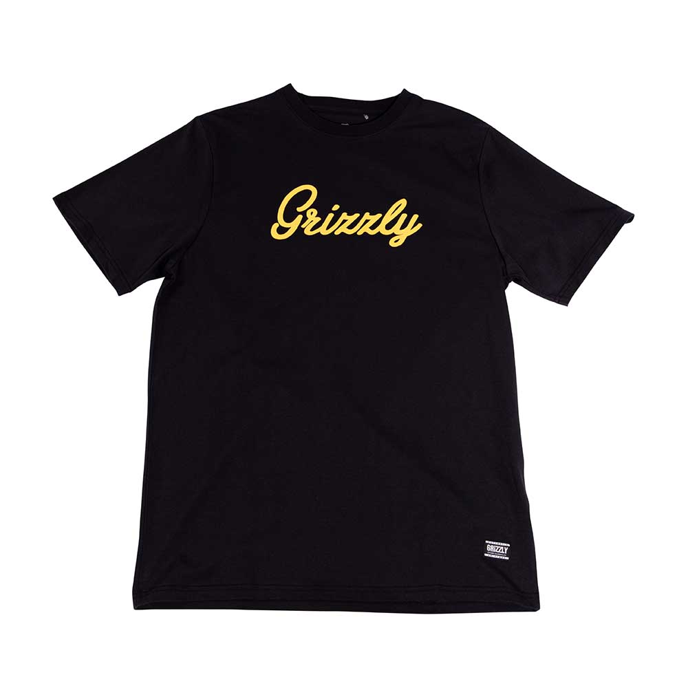 Polera Hombre Grizzly Griptape Print Script Logo Amarillo Negro