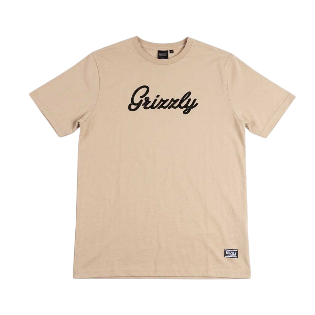 Polera Hombre Grizzly Griptape Print Script Logo Negro Beige