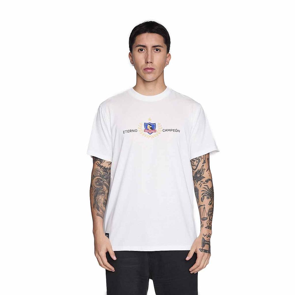 Polera Colo Colo Urbano Hombre Eterno Campeón Blanco