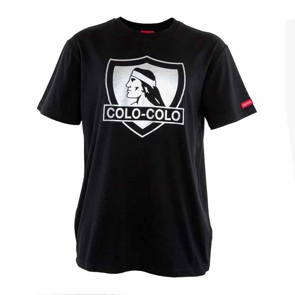 Polera Colo Colo Urbano Negra Escudo Plateado